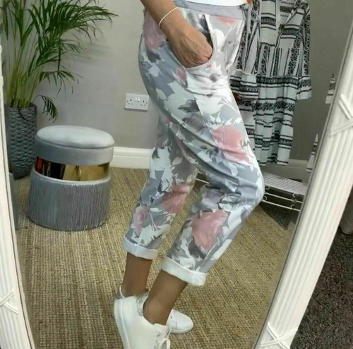 Damen Blumenmuster Sommer Baumwolle Hose Joggerhose Leggings Übergrößen - Bild 91 von 118