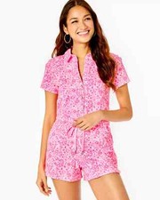 Lilly Pulitzer Jorgie Terry Romper Jumpsuit M Pink Shandy Invest A Gator NWT