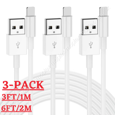 3 Pack USB Charger Cable 3/6Ft For Apple iPhone 14 13 12 11 XR 8 7 Charging Cord