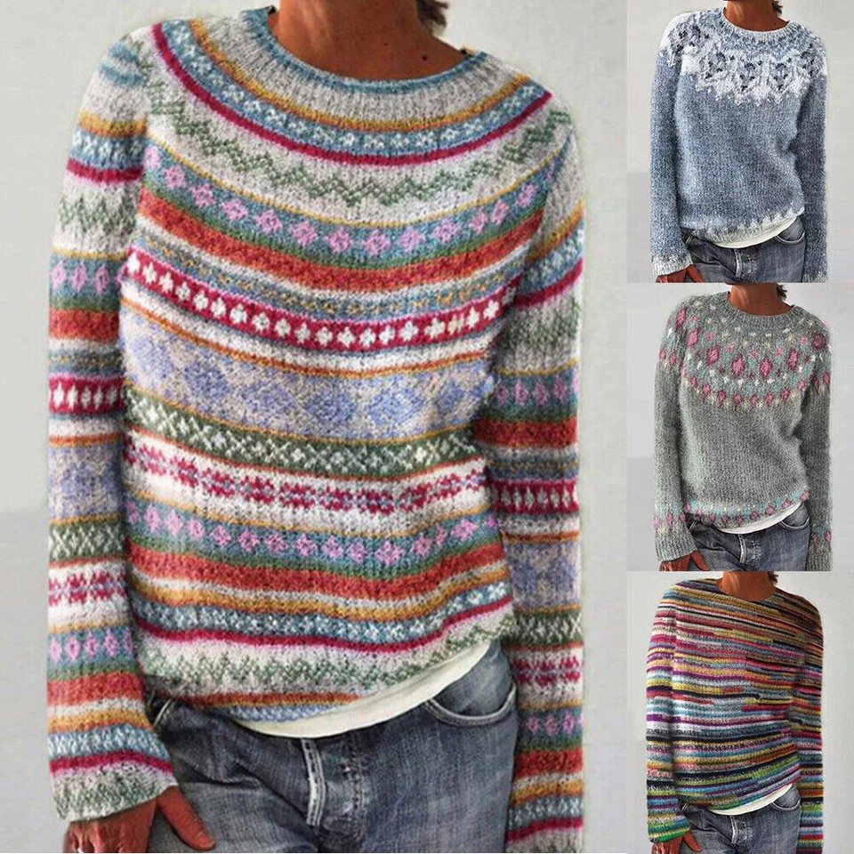 UK Womens Winter Sweater Lowell Patterned Pullover Fair Isle Jumper New