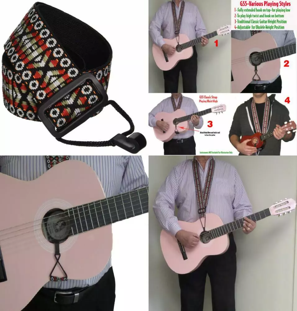 Performance Plus Classical Guitar Ukulele Strap Woven Burgundy Sand