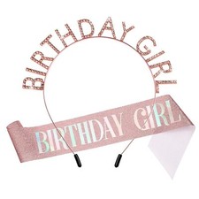 Birthday Queen Crown Rhinestone Tiara  Sash Set for Women Girls Birthday Decor