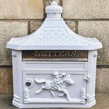 White Victorian Post Box Locking Metal Letterbox Wall Outdoor Glossy Mailbox