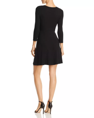Aqua Womens Gathered Three-Quarter Sleeves Mini Dress Black S Aqua Womens Gathered Three-Quarter Sleeves Mini Dress Black S