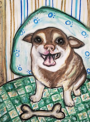 Chihuahua Happy Dog Art Print 8x10 Vintage Style Signed Artist KSAMS
