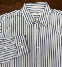 Calvin Klein White Blue Striped Long Sleeve Button Up Shirt Men s Size Large