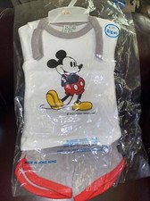VINTAGE 70  s WALT DISNEY INFANT MICKEY MOUSE SHIRT  SHORT SET SZ 0-6 MTHS NOS