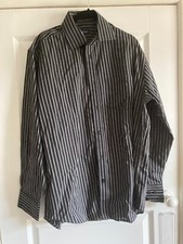 Mens Black  Grey Striped Long Sleeved Shirt - Taylor  Wright - 16" Neck - VGC