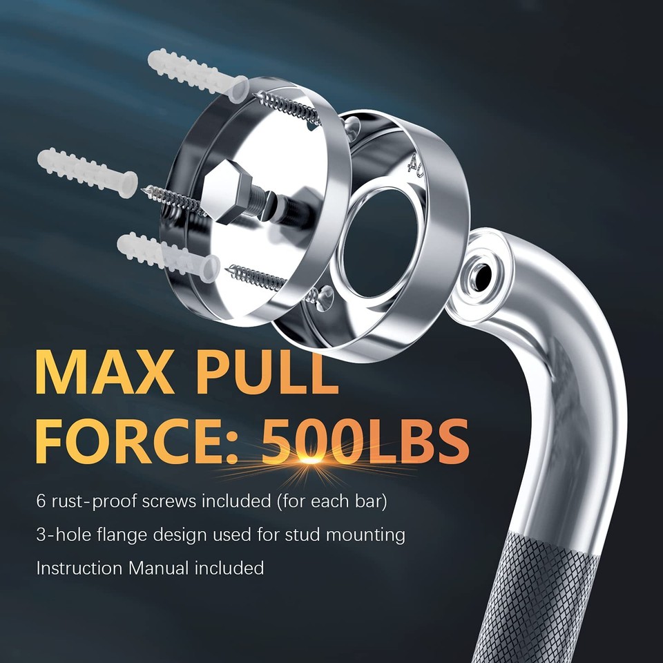 12 Inch AntiSlip Shower Grab Bar, Chrome Stainless Steel Bathroom Grab