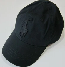 Polo Ralph Lauren Big Pony Athletic Twill Cap Leather Strap Back Hat Black