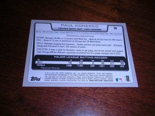 2012 Bowman Baseball Gold #38 Paul Konerko Chicago White Sox - Bild 2 von 2