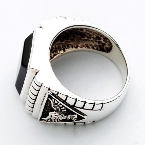 Anillo de plata esterlina águila de ónix negro para hombre - Imagen 6 de 10