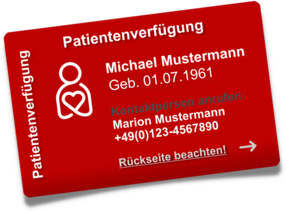 Patientenverfügung auf individuell gedruckter Scheckkarte inkl. 2 Vorsorgemappen