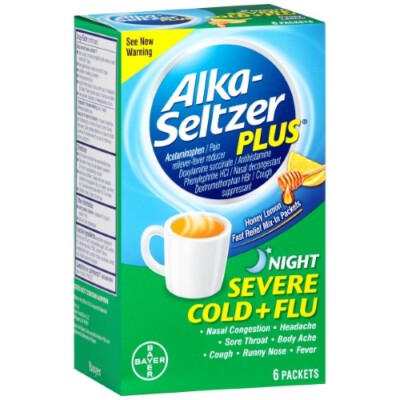 Alka-Seltzer Plus Night Severe Cold and Flu Packet Honey Lemon Flavor 6 Count