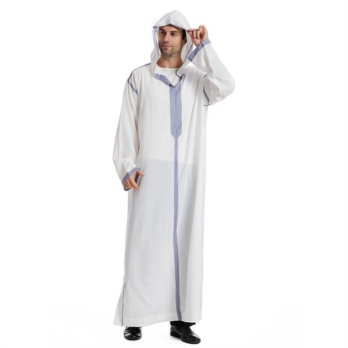 Men Thobe Jubba Thoub Abaya Muslim Men Hooded Kaftan Dishdasha Saudi Men Robe - Picture 54 of 58