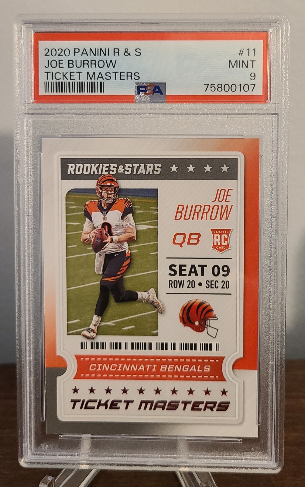 2020 Panini Rookies & Stars Joe Burrow Ticket Masters RC PSA 9 Mint Bengals