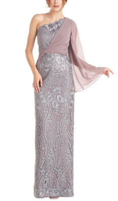 JS Collections One Shoulder Embroidered Overlay Gown Dress  Sz 4  $348  *1127