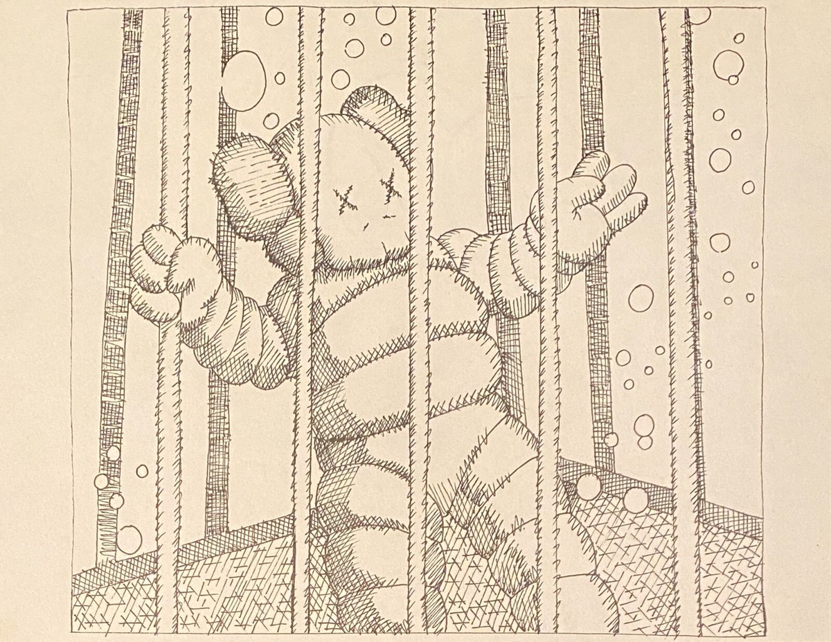 Kaws Drawing on paper (Handmade) signed and stamped Ink. | eBay
