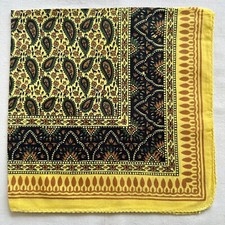 Vintage Bandana Yellow Floral Paisley Damask Handkerchief Kerchief Cotton 21"