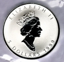 SILVER MAPLE LEAF COIN 1999 RABBIT PRIVY MARK CANADA 1 OZ $5 RCM SML CN SPECIMEN