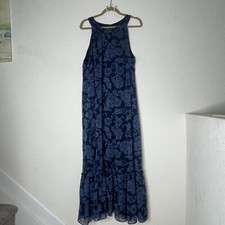 Tommy Hilfiger Sleeveless Halter Floral Tiered Maxi Dress Size 18 Blue Lined
