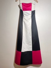 Gunne Sax Jessica McClintock Color Block Pink Blk Strapless Long Formal Dress 3