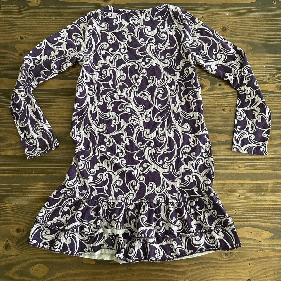 Vestido informal manga larga remolino blanco púrpura Lands’ End para niñas talla S (7-8) Foto 4 de 4
