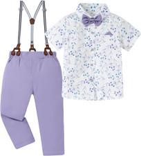 Boys Suits 3 Pieces Formal Dress Shirt with Bowtie Suspender Pants Boy Gentleman