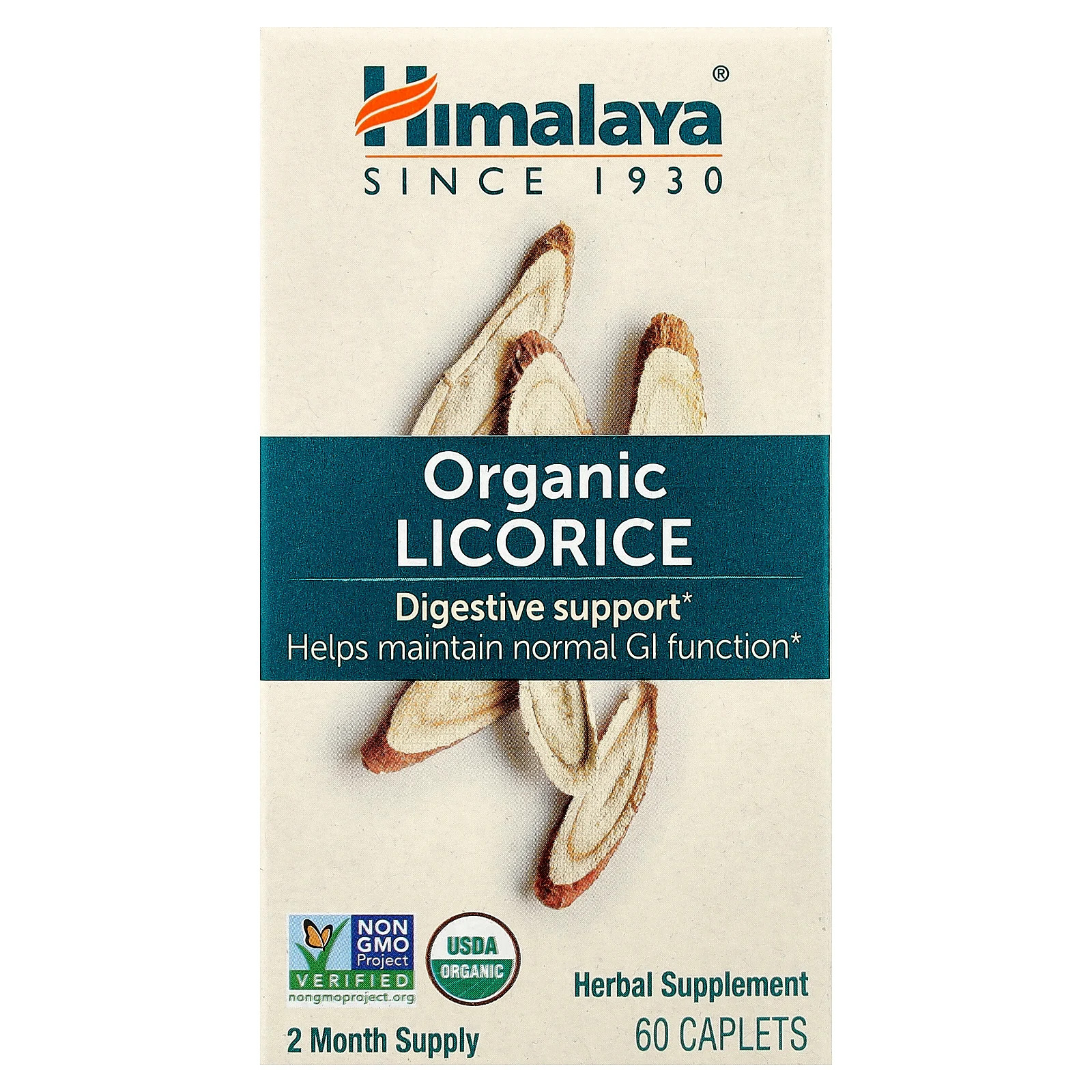 Органическая поддержка пищеварения Himalaya Licorice 60 капсул без молочных продуктов, без глютена