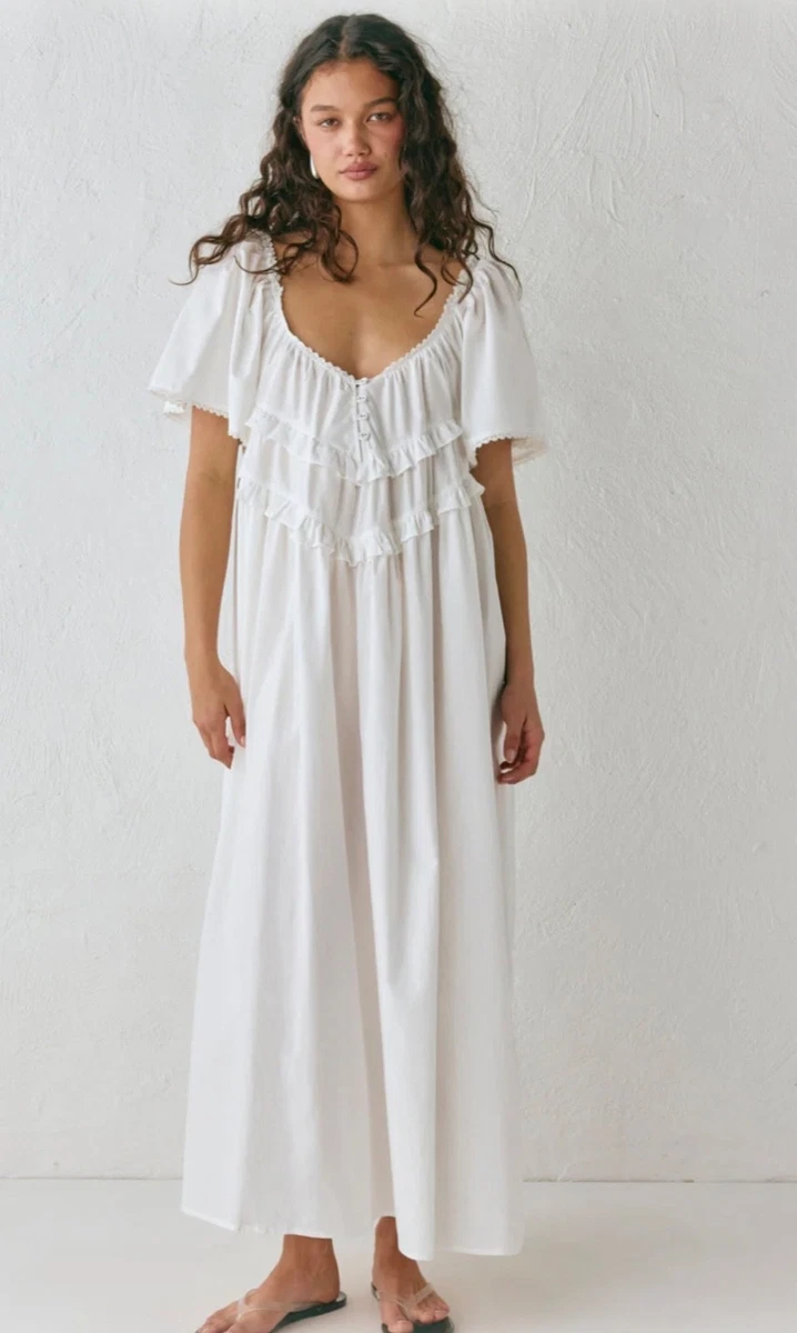 ebay cotton maxi dress cotton maxi dress with sleeves Sunday 100% Cotton Maxi Dress in Cream