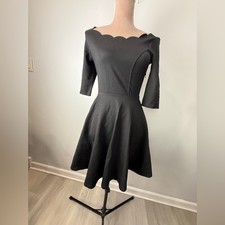 Lulu's Black Scalloped Long Sleeve Dress