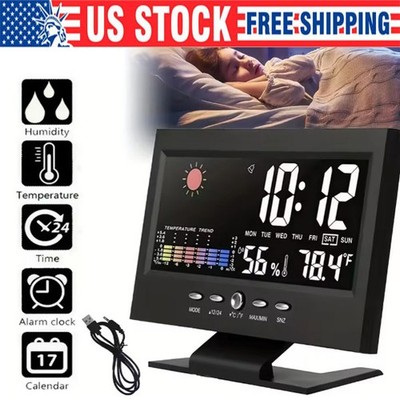 LED Digital Alarm Clock Snooze Calendar Thermometer Hygrometer Weather Display