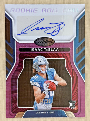 2025 Panini Certified Isaac TeSlaa RC Roll Call Purple Etch auto /30 Det Lions