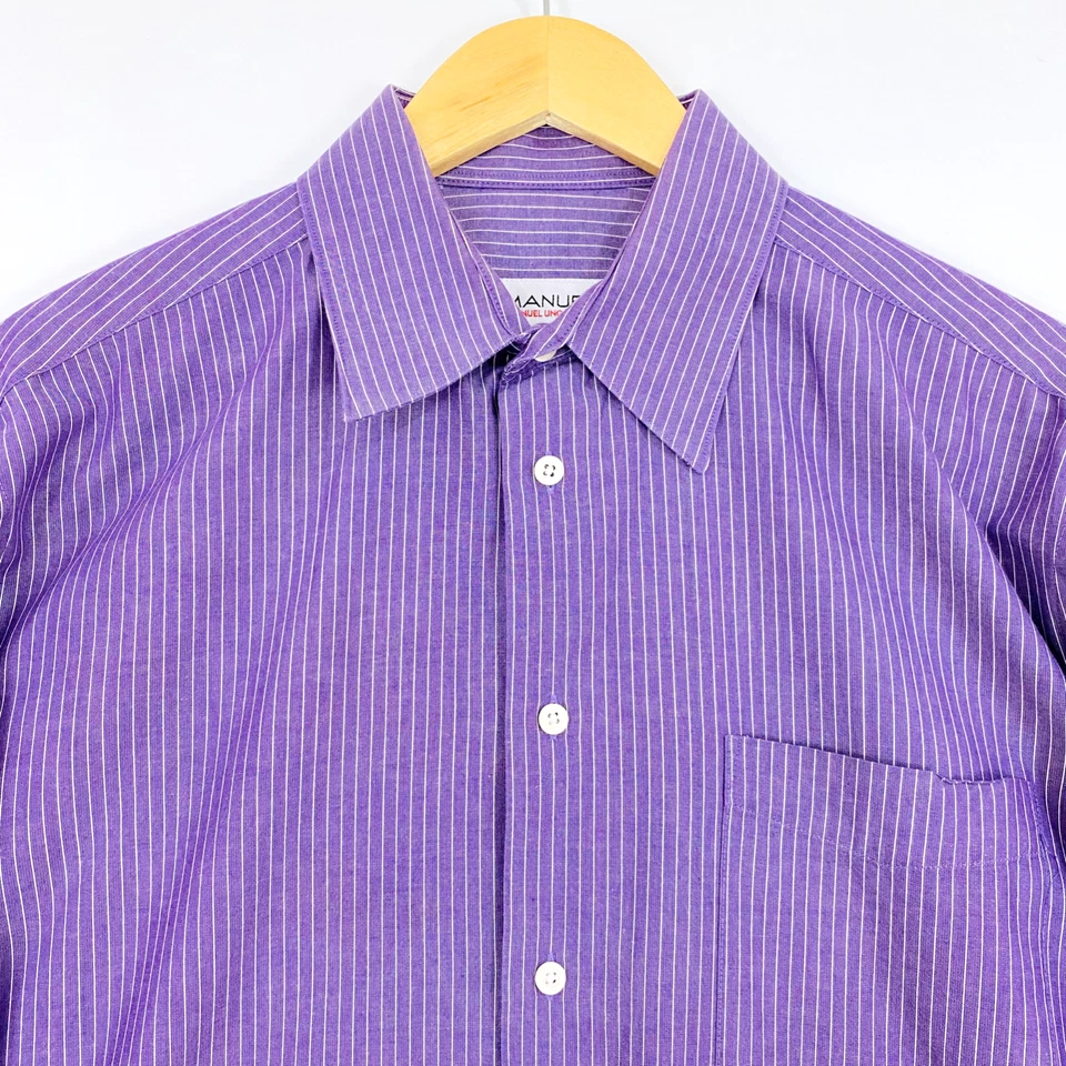 Emanuel Ungaro Mens Striped Dress Shirt Size Large Purple Button Up Long Sleeve - Image 2 of 4