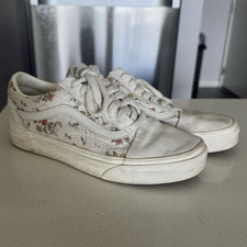 VANS Old Skool Women s Low Top Canvas Sneakers Floral White Lace-Up Rubber