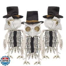 DR.DUDU 3 Pack Halloween Skeleton Owl Decor, Life Size Animals Skeletons Plas