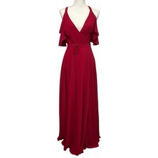 New Lulus Womens Small Red Wrap Maxi Easy Listening Chiffon Fit Flare Wedding