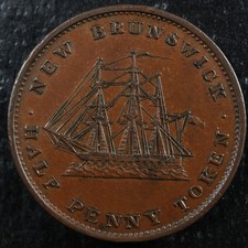 NB-1A2 Halfpenny token 1843 Canada Nouveau New Brunswick Ship Breton 910
