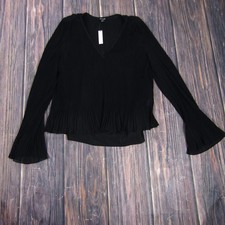Madewell Blouse Womens Medium Black Long Sleeve Pleated Hem Peplum Boho Top