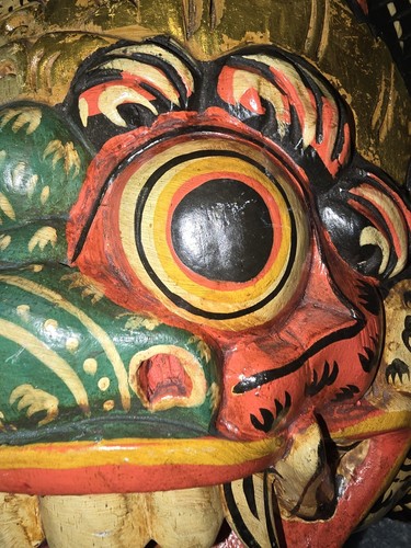 Máscara de barong de madera balinesa tallada a mano pintada a mano arte de pared de madera - Imagen 2 de 7