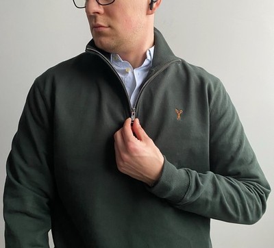Douglas Hayward Men s Half Zip Cotton Sweatshirt Green Size M