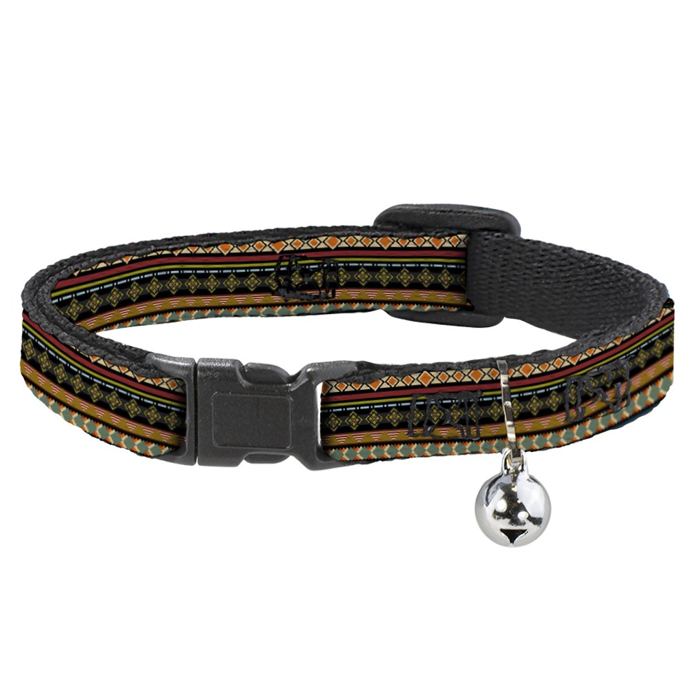 Cat Collar Breakaway with Bell Aztec5 Reds/Blues/Greens/Yellows NARROW Fits 8.5-
