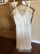 VTG 1960s Von Raalte Nylon Slip Dress Ivory V-Neck Sleeveless Mini Ruffle Trim
