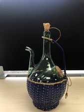VTG Green Glass Wine Decanter Hand Blown With Ice Chamber, Stopper,  Handle
