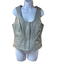 Cache Women’s Genuine Leather Zip Front Vest Scoop Neck Fitted Corset Style 12