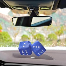Fuzzy Dice for Rear View Mirror, Retro Square Mirror Hanging Fuzzy Plush Blue
