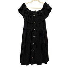 ASOS Black Ruffled Shoulder Knee Length Dress Womens 14 Whimsigoth Buttons 