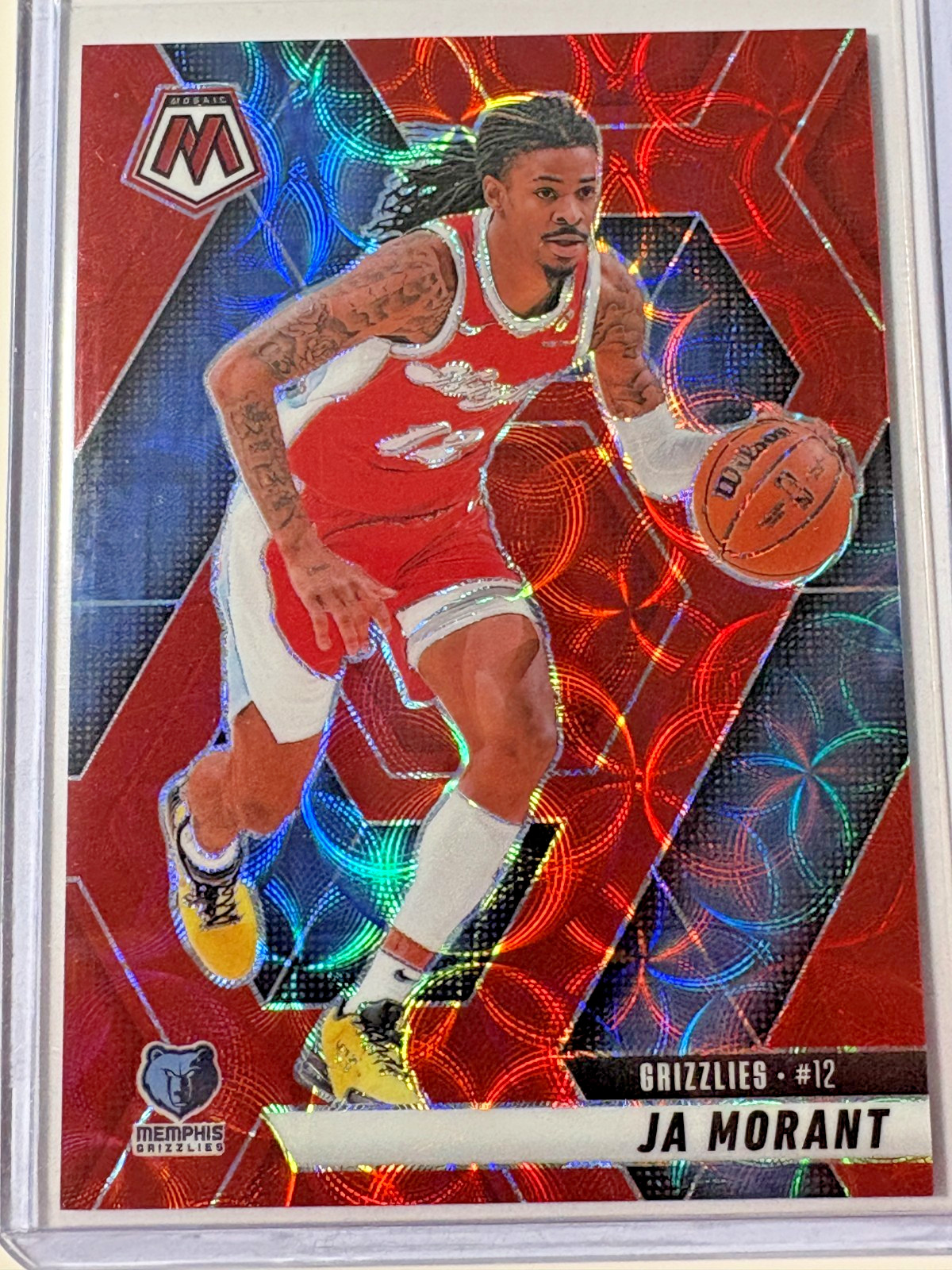 Ja Morant 2024-25 Panini Mosaic Mosaic International Red #195 Grizzlies! 29/75