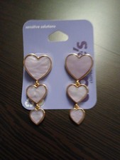 Triple Heart Drop Pierced Earrings Claire's Sensitive Solutions NWT