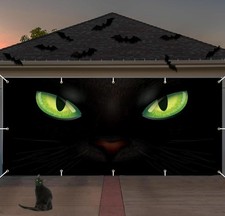 7X16 Ft Halloween Garage Door Decorations Banner Scary Cat Eyes Garage Door Cove